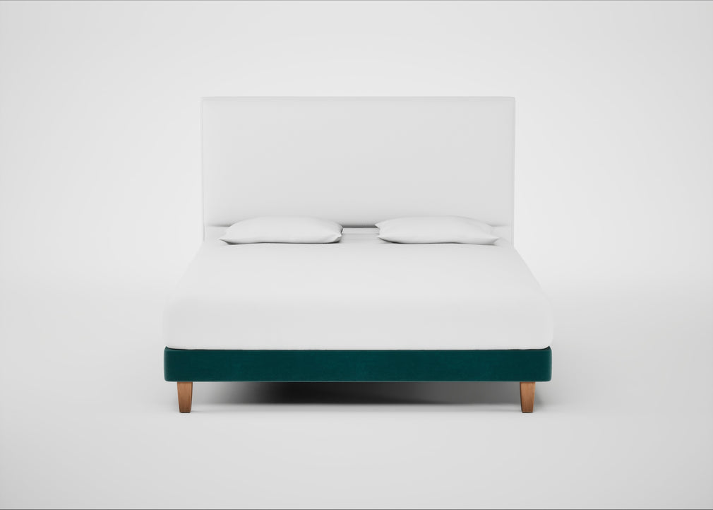 Shallow Divan Bed Base Super King / Smart Luxe Velvet Ocean Green / Light Solid Wood