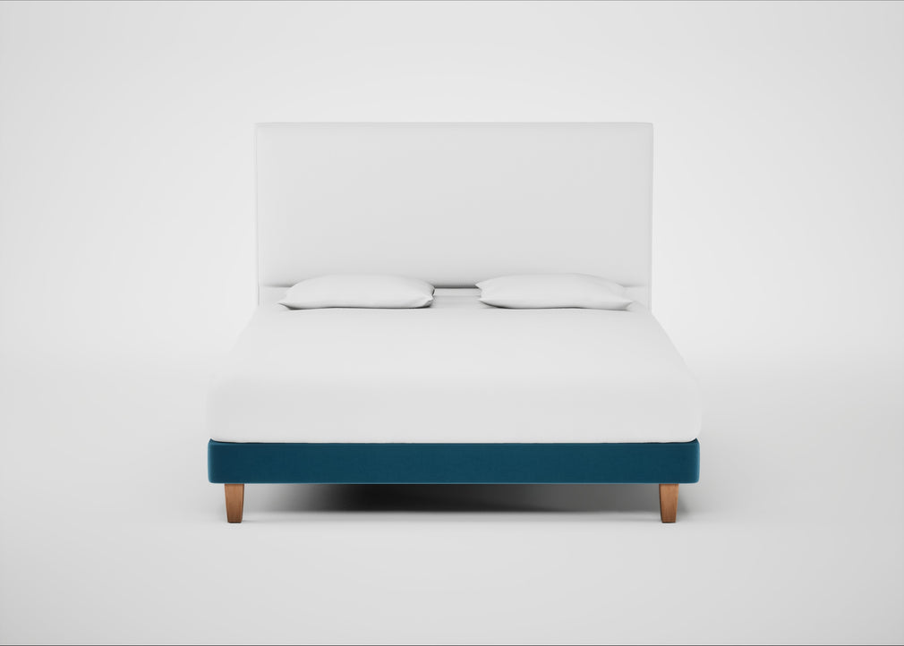 Shallow Divan Bed Base Super King / Smart Velvet Ocean Blue / Light Solid Wood