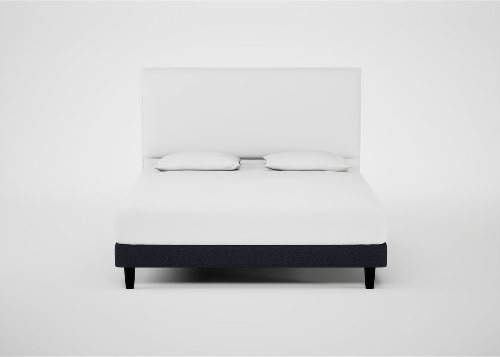 Shallow Divan Bed Base Super King / Boucle Indigo / Dark Solid Wood