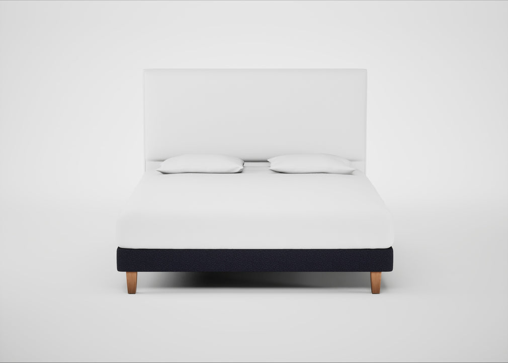Shallow Divan Bed Base Super King / Boucle Indigo / Light Solid Wood