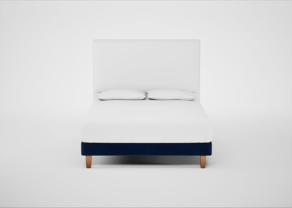 Shallow Divan Bed Base King / Smart Velvet Dusk / Light Solid Wood