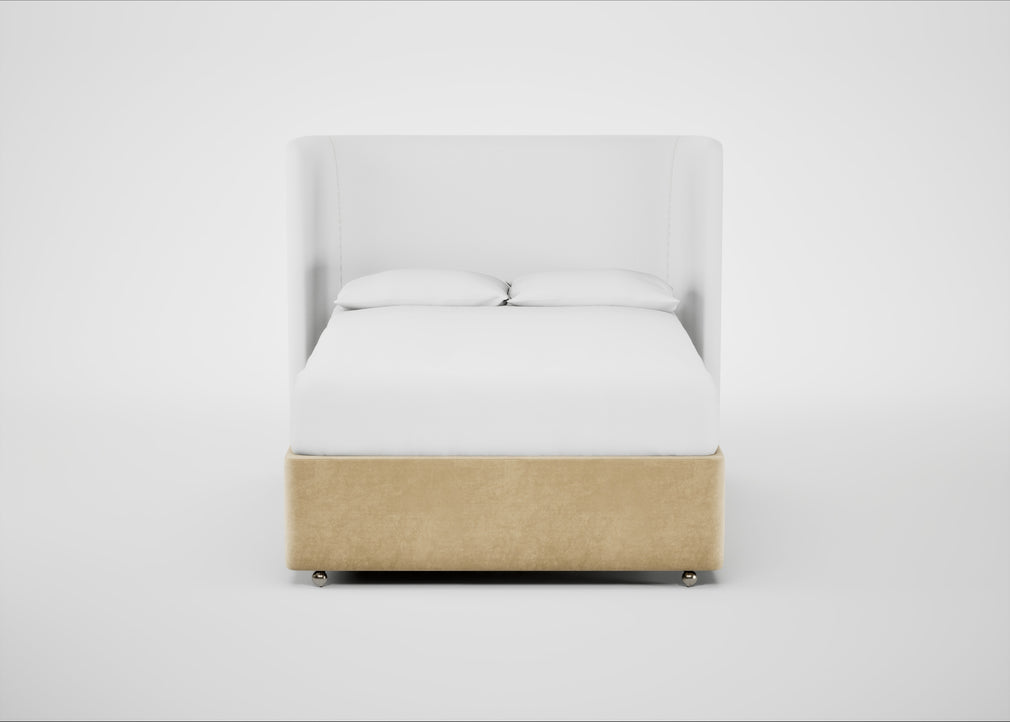 Deep Divan Bed Base Double / 2 Footend / Smart Luxe Velvet Biscuit