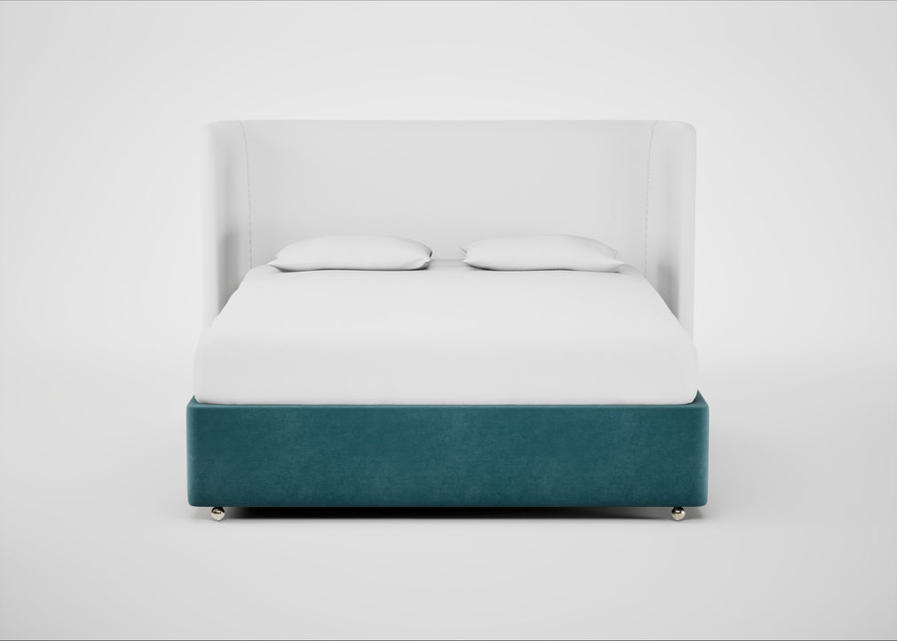 Deep Divan Bed Base Super King / 2 Footend 2 Continental / Smart Luxe Velvet Airforce Blue