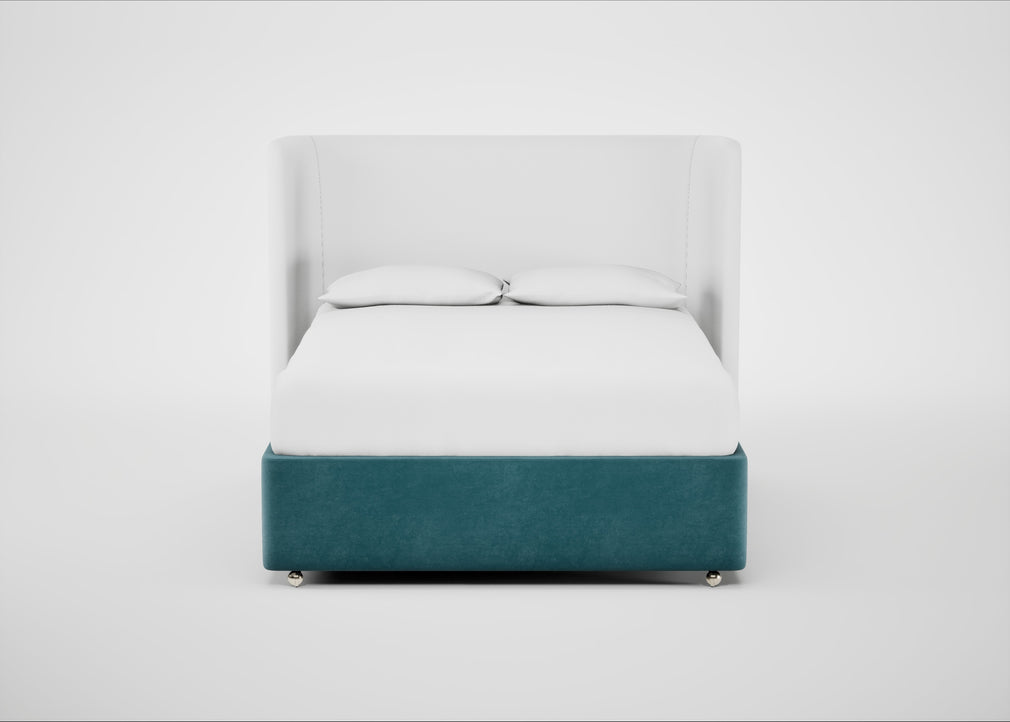 Deep Divan Bed Base King / 2 Footend / Smart Luxe Velvet Airforce Blue
