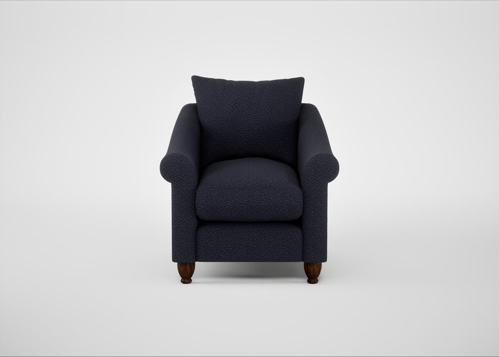 Devon Armchair Boucle Indigo / Walnut Stained