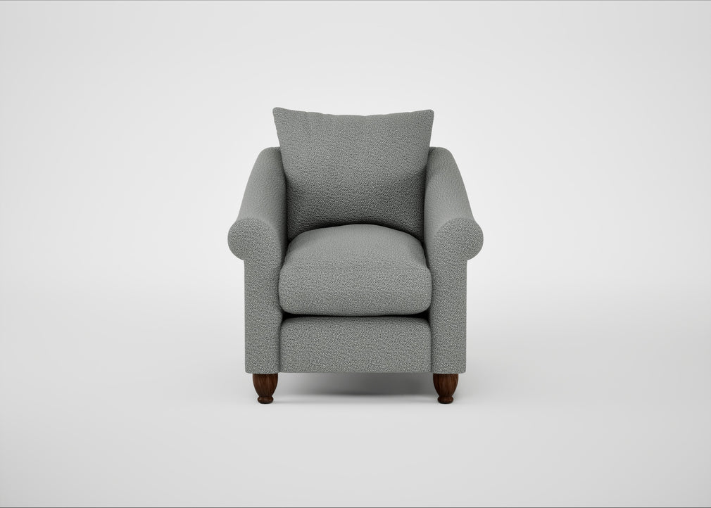 Devon Armchair Boucle Steel / Walnut Stained