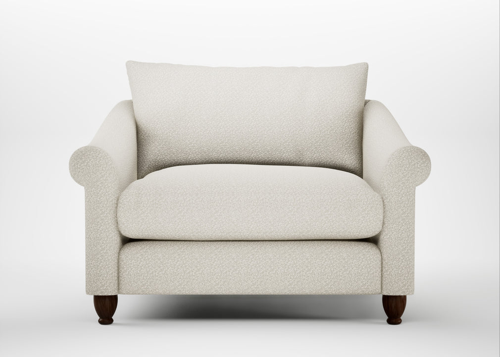Devon Loveseat Chunky Boucle Ecru / Walnut Stained