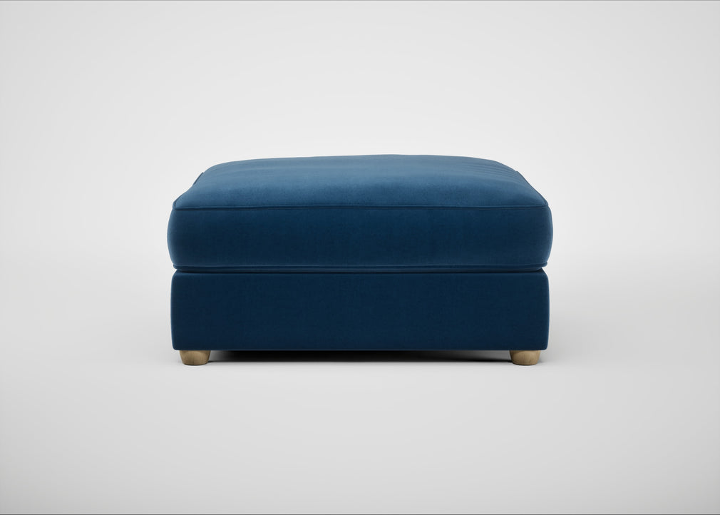 Tailor Square Footstool Cotton Velvet Petrol / Natural