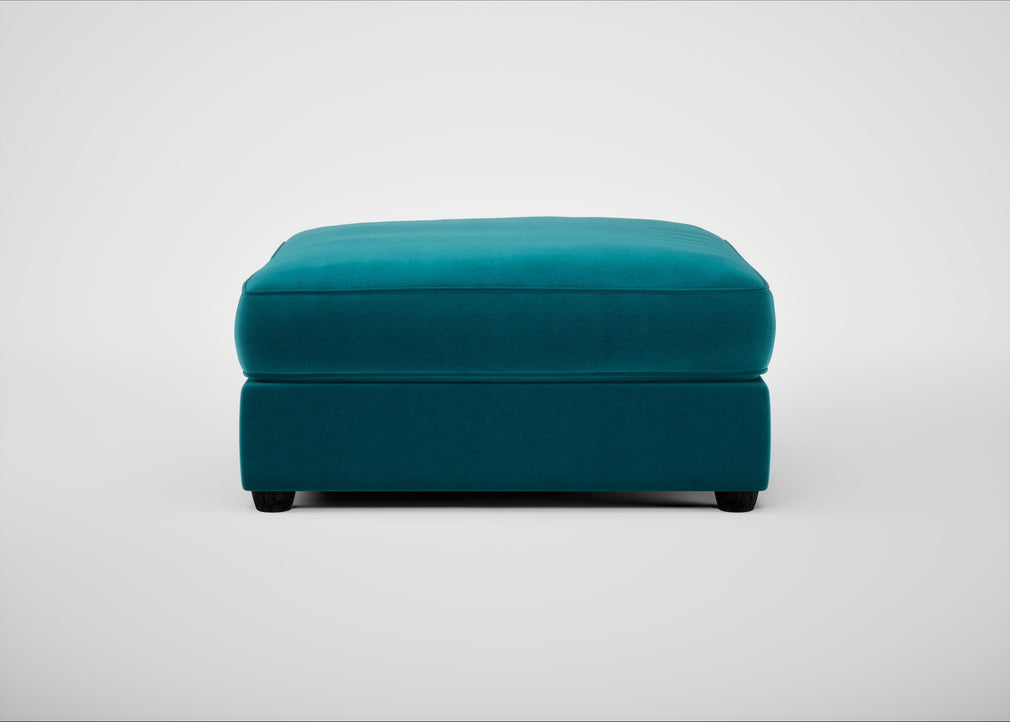 Tailor Square Footstool Cotton Velvet Teal / Black