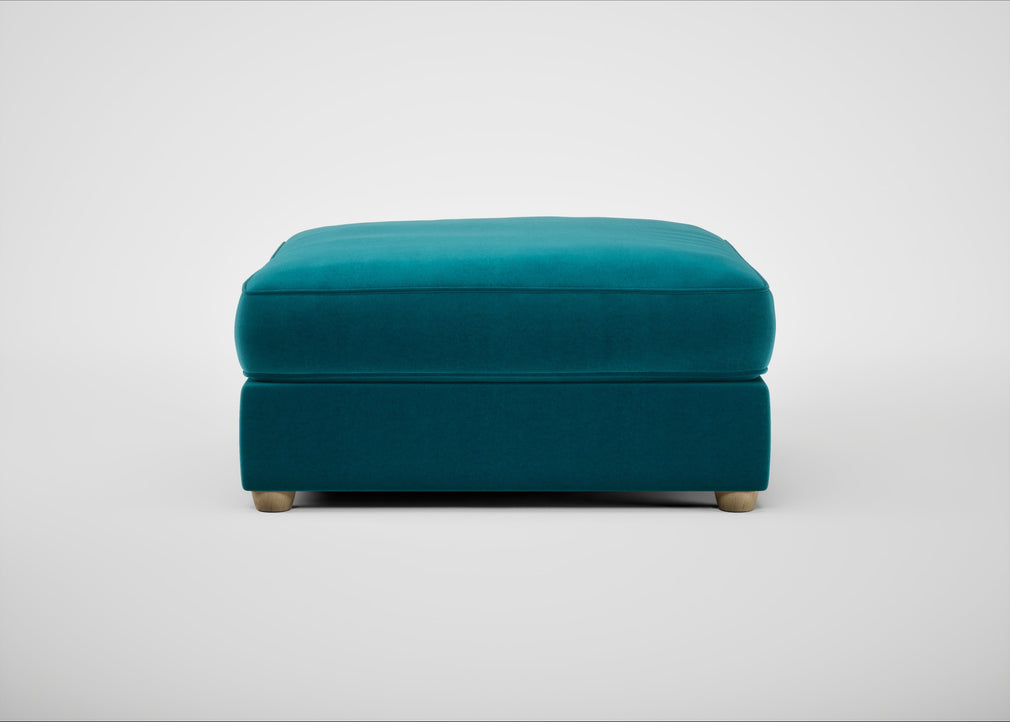 Tailor Square Footstool Cotton Velvet Teal / Natural