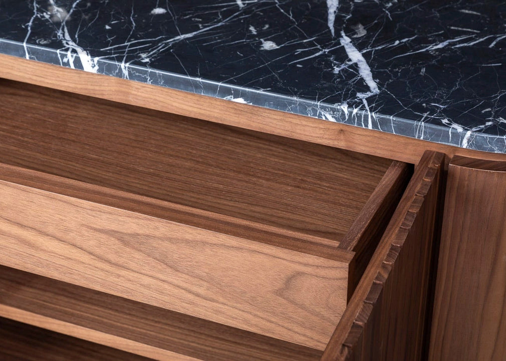Remi Small Sideboard Walnut and Black Marble