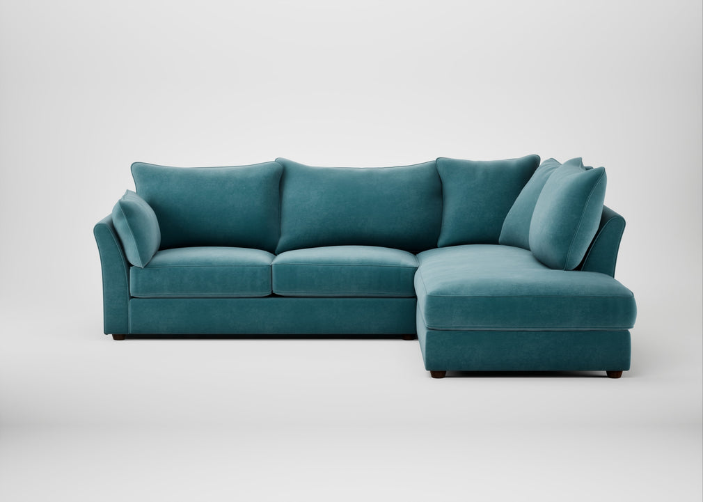 Tailor Right Hand Facing Corner Sofa Smart Luxe Velvet Airforce Blue / Walnut Stained
