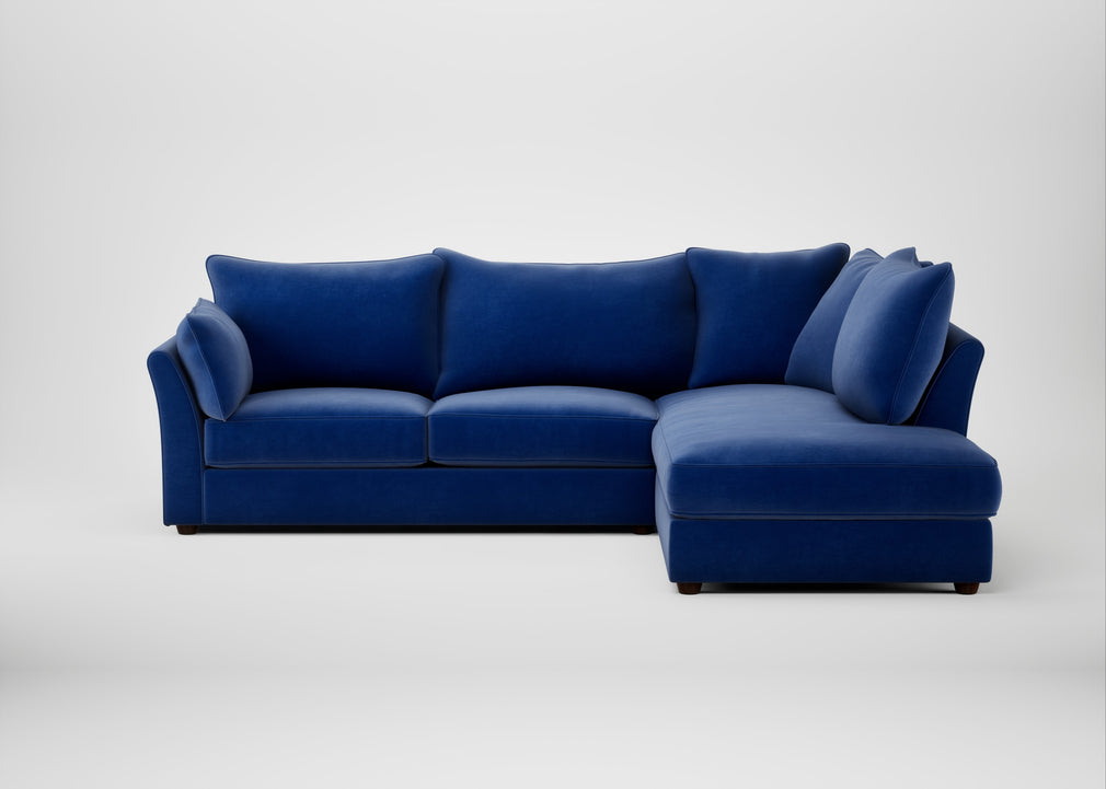 Tailor Right Hand Facing Corner Sofa Smart Luxe Velvet Azure / Walnut Stained