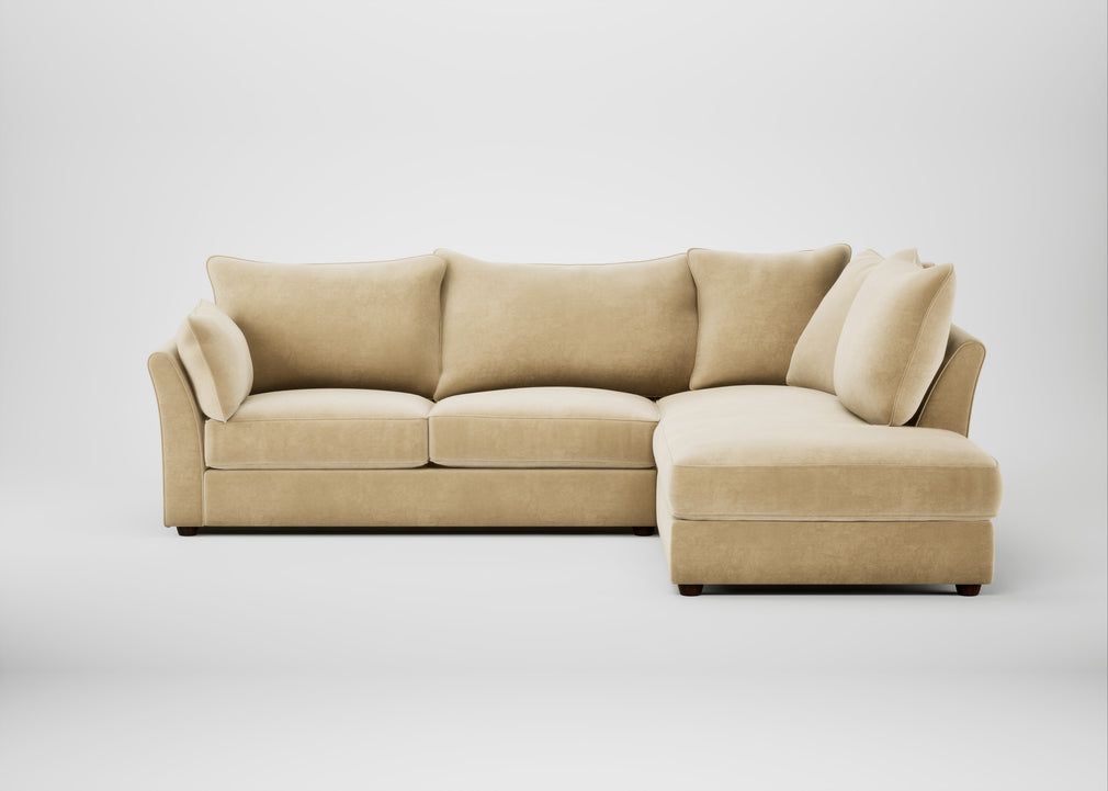 Tailor Right Hand Facing Corner Sofa Smart Luxe Velvet Biscuit / Walnut Stained