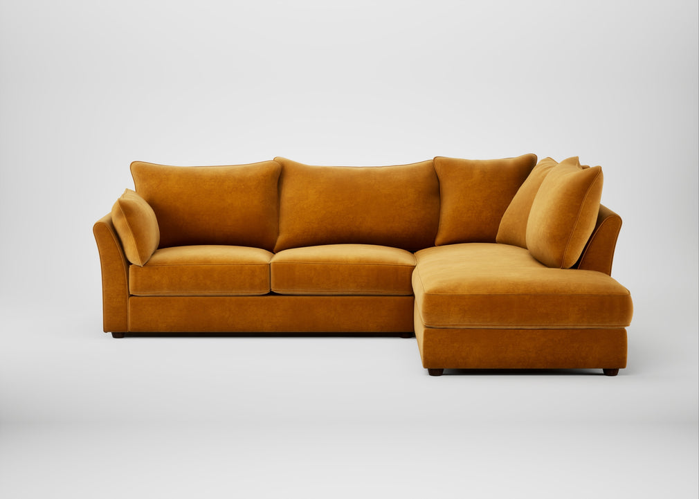 Tailor Right Hand Facing Corner Sofa Smart Luxe Velvet Cognac / Walnut Stained