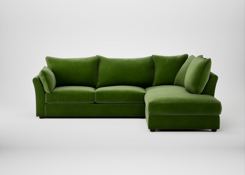 Tailor Right Hand Facing Corner Sofa Smart Luxe Velvet Grass / Walnut Stained