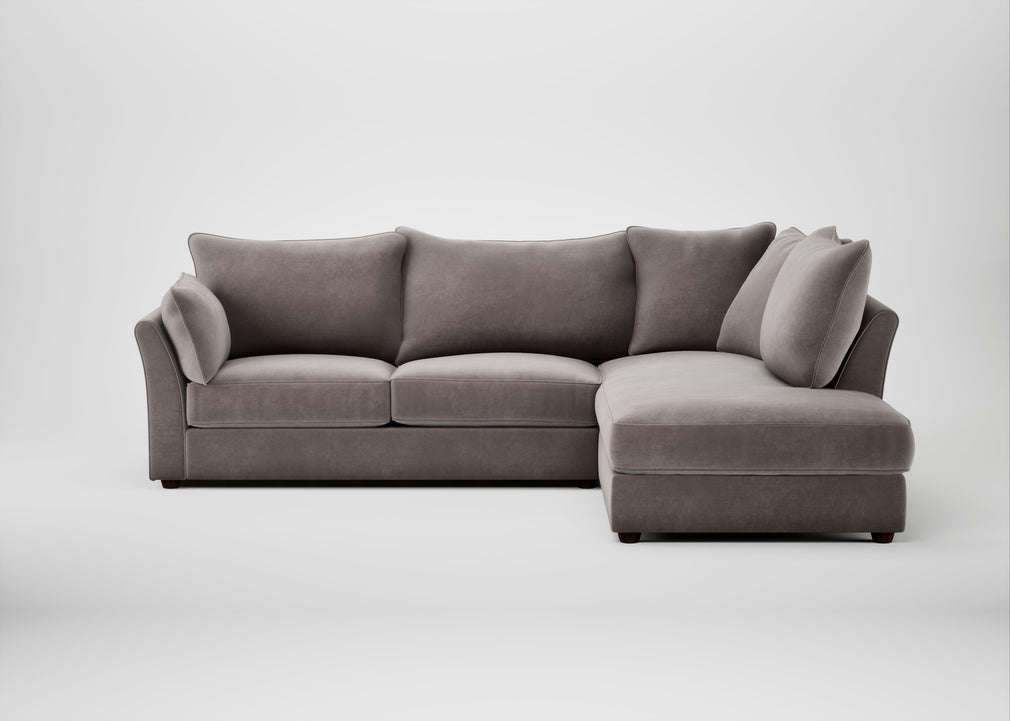 Tailor Right Hand Facing Corner Sofa Smart Luxe Velvet Mushroom / Walnut Stained