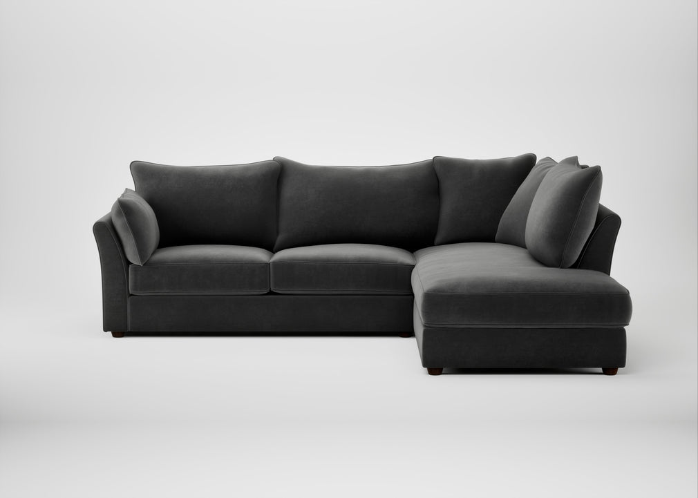 Tailor Right Hand Facing Corner Sofa Smart Luxe Velvet Nickel / Walnut Stained
