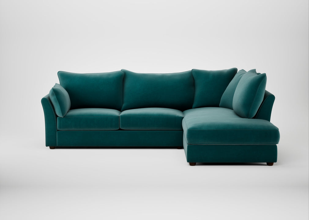Tailor Right Hand Facing Corner Sofa Smart Luxe Velvet Ocean Green / Walnut Stained