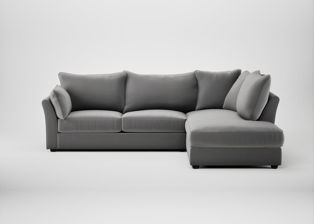 Tailor Right Hand Facing Corner Sofa Smart Velvet Mercury / Walnut Stained