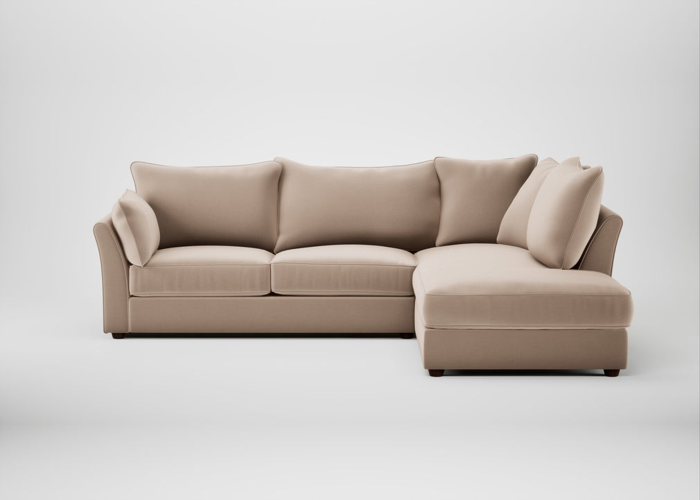 Tailor Right Hand Facing Corner Sofa Smart Velvet Pebble / Walnut Stained