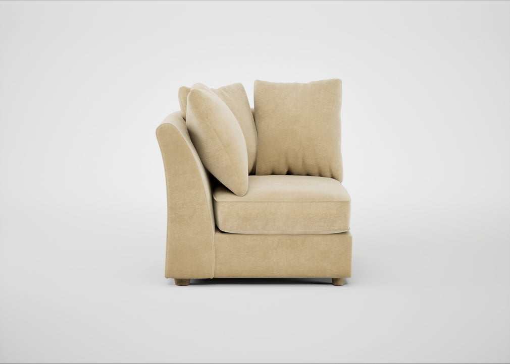 Tailor Curved Right Hand Facing Corner Unit Smart Luxe Velvet Biscuit / Natural