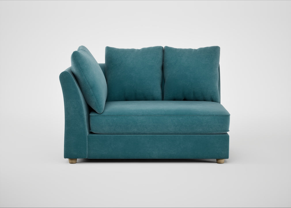 Tailor Large Curved Left Hand Facing Corner Unit Smart Luxe Velvet Airforce Blue / Natural