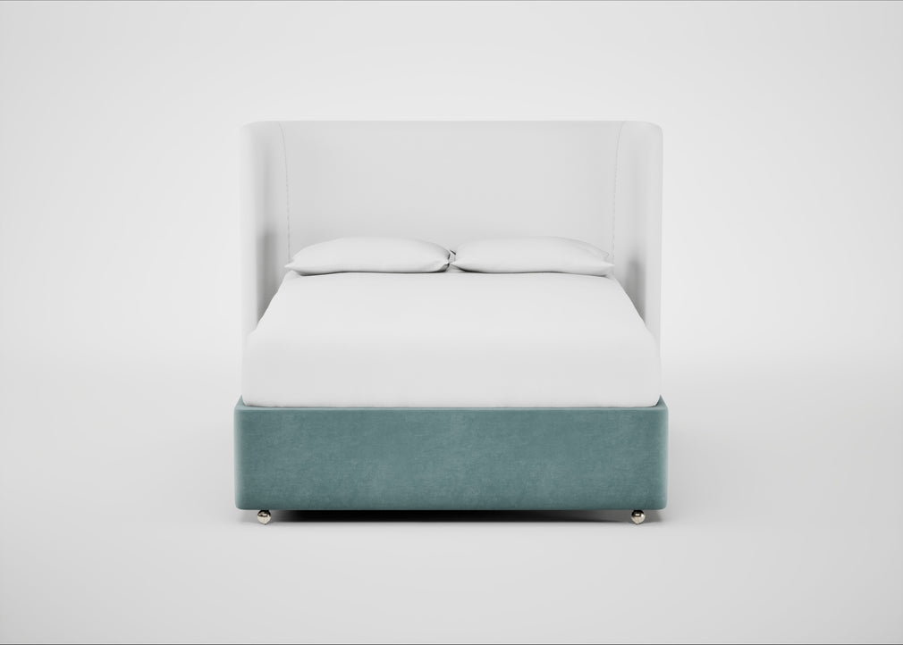 Deep Divan Bed Base King / 2 Footend / Smart Luxe Velvet Mineral Blue