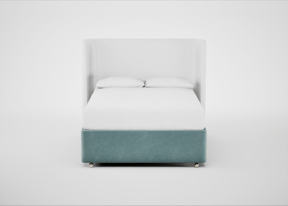 Deep Divan Bed Base Double / 2 Footend / Smart Luxe Velvet Mineral Blue