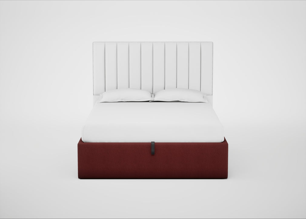 Lift Storage Divan Bed Base King / Black / Capelo Linen-Cotton Etruscan Red