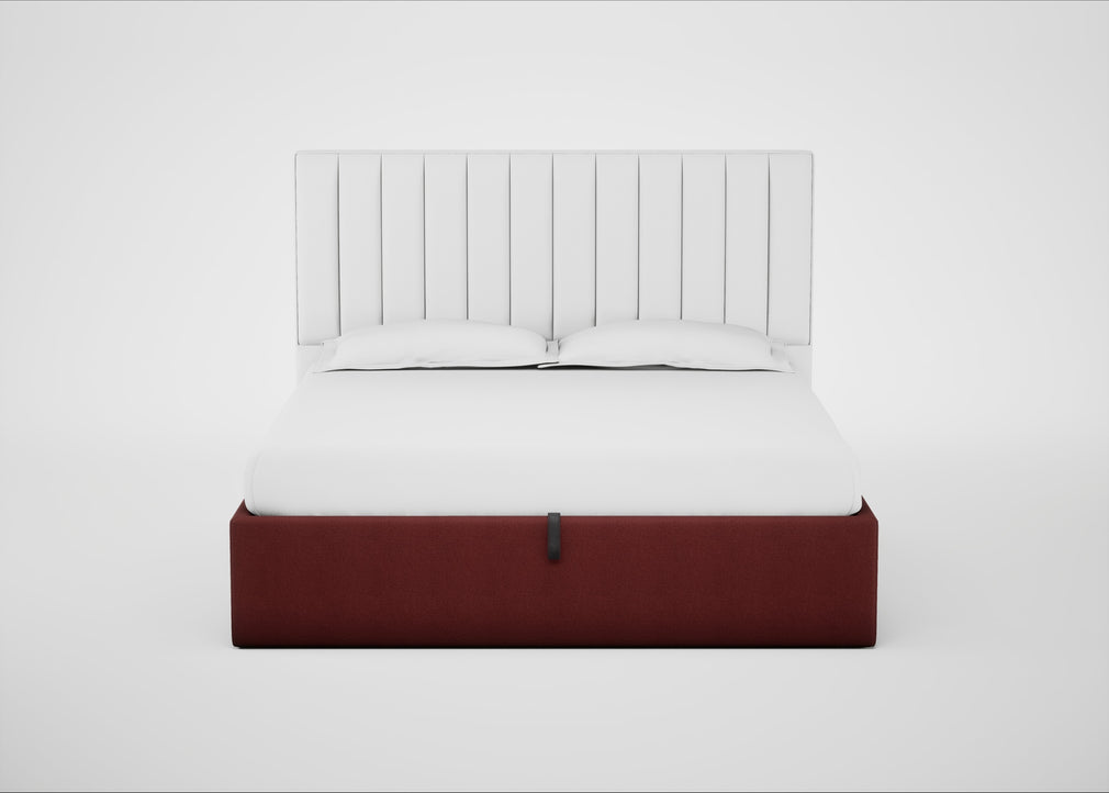 Lift Storage Divan Bed Base Super King / Black / Capelo Linen-Cotton Etruscan Red