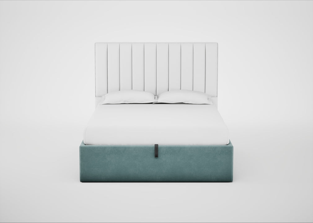 Lift Storage Divan Bed Base King / Natural / Smart Luxe Velvet Mineral Blue