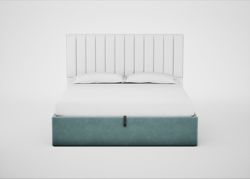 Lift Storage Divan Bed Base Super King / Natural / Smart Luxe Velvet Mineral Blue