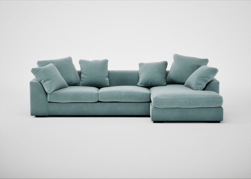 Cumulus Right Hand Facing Corner Sofa Smart Luxe Velvet Mineral Blue