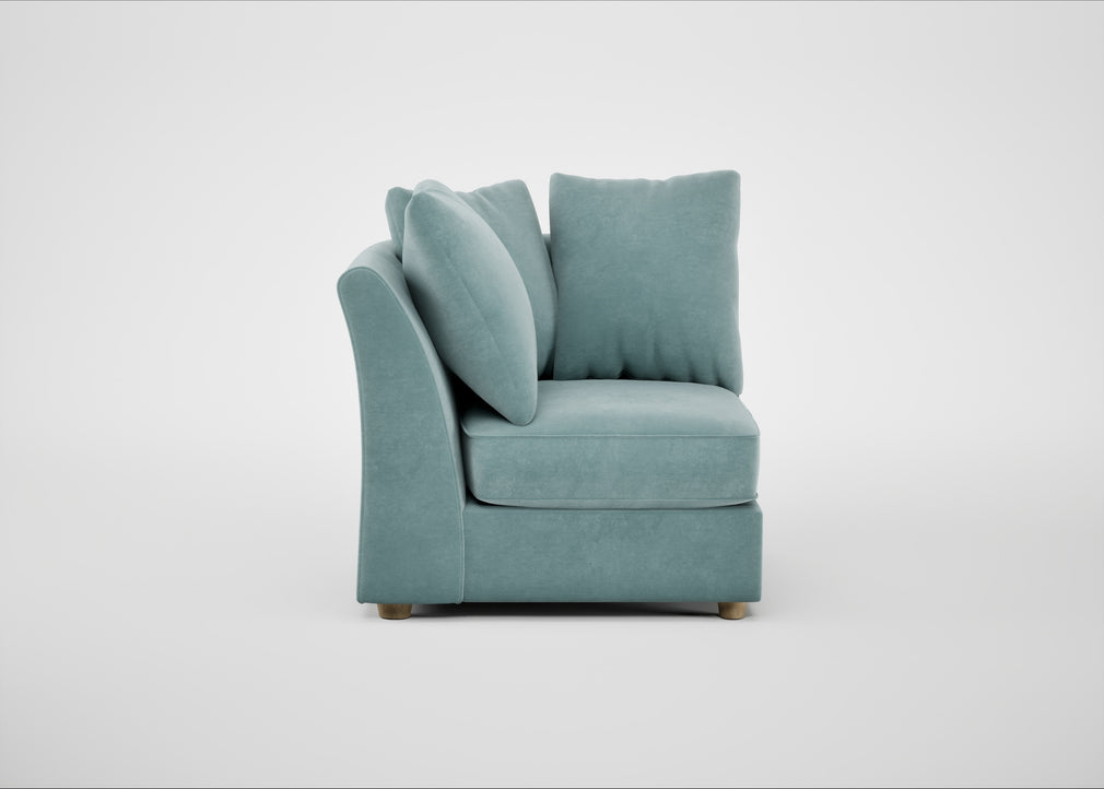 Tailor Curved Left Hand Facing Corner Unit Smart Luxe Velvet Mineral Blue / Natural