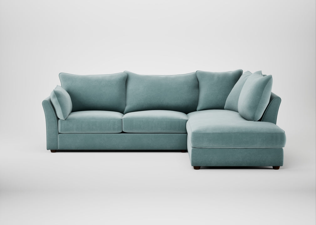 Tailor Right Hand Facing Corner Sofa Smart Luxe Velvet Mineral Blue / Walnut Stained