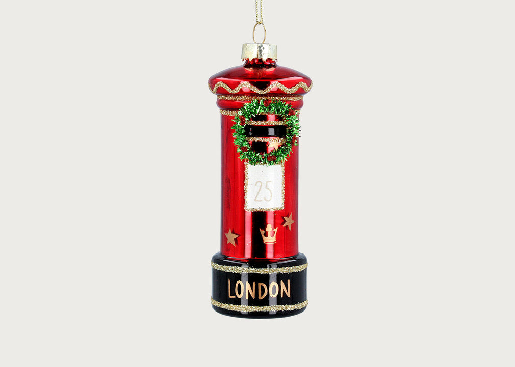 Glass London Post Box with Wreath Decoration