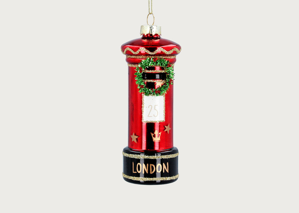 Glass London Post Box with Wreath Decoration