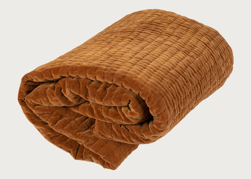 Kantha Velvet Bedspread Toffee
