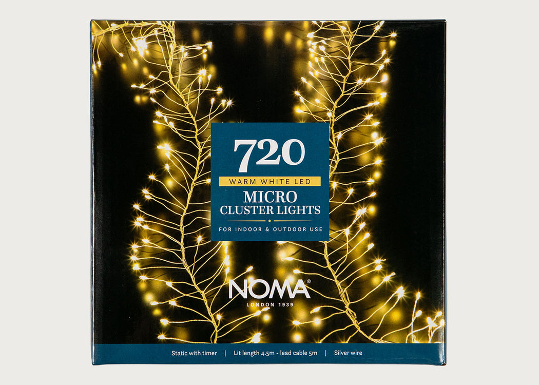 Warm White 720 LED Indoor or Outdoor Micro Cluster String Lights Silver Cable