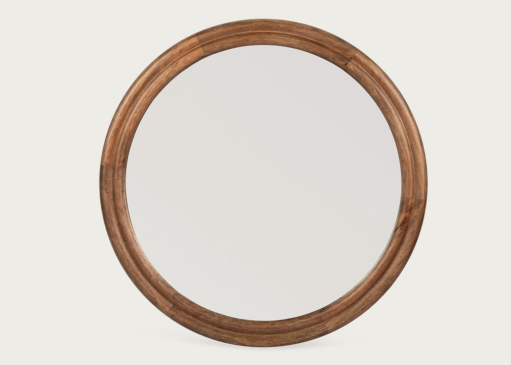 Genoa Round Wooden Wall Mirror Walnut Finish 80cm
