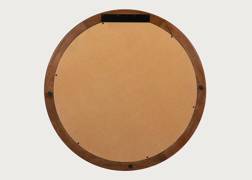 Genoa Round Wooden Wall Mirror Walnut Finish 80cm