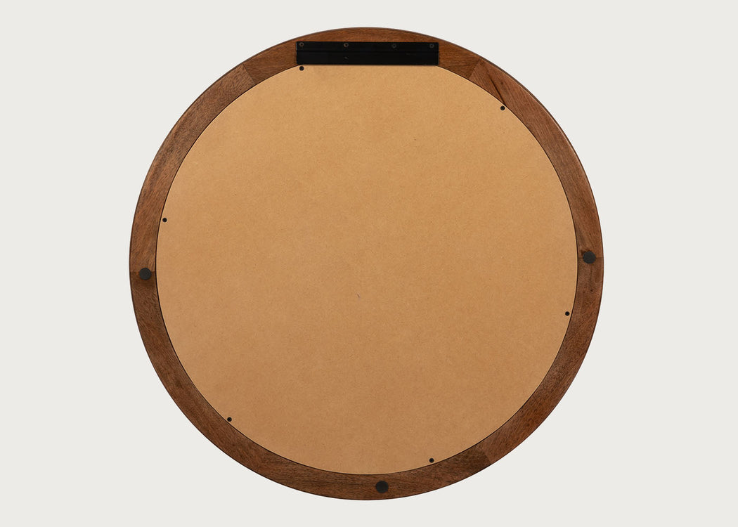 Genoa Round Wooden Wall Mirror Walnut Finish 80cm