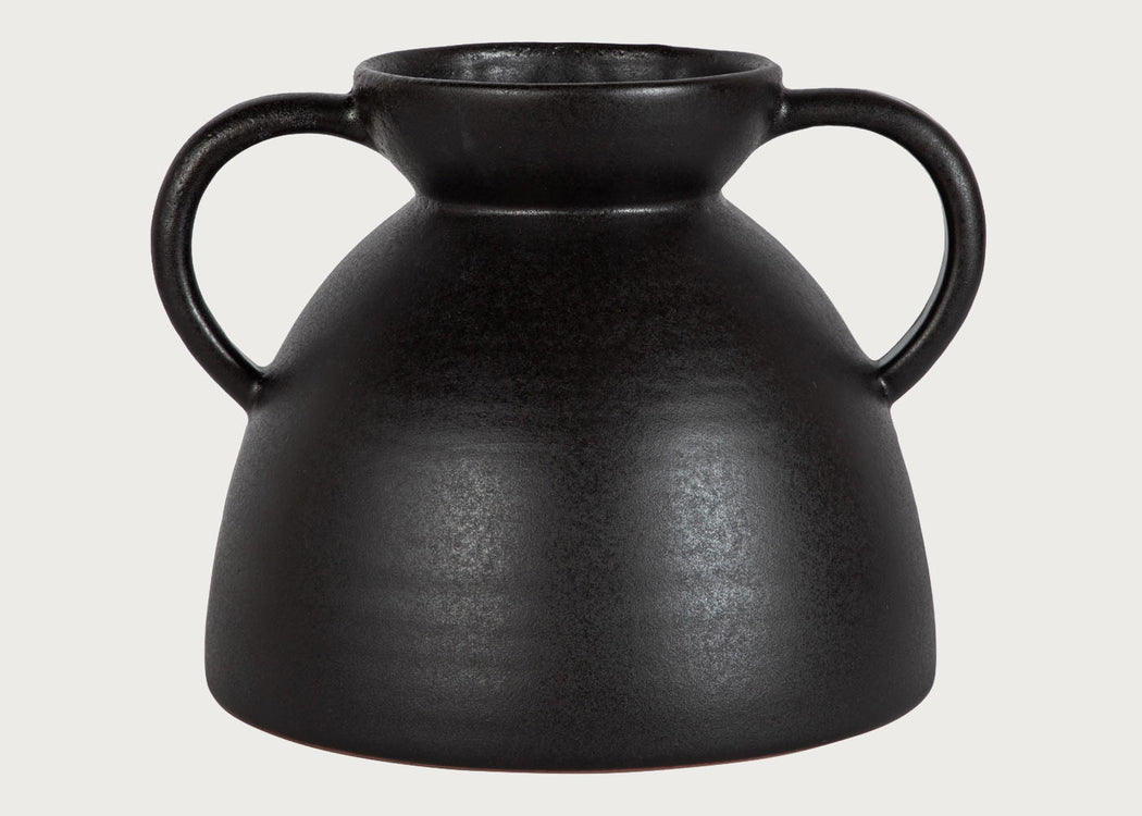 Terracotta Vase Black with Handles