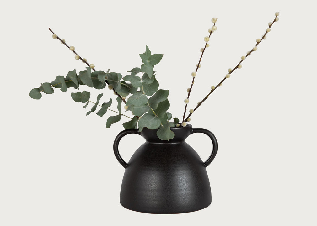 Terracotta Vase Black with Handles