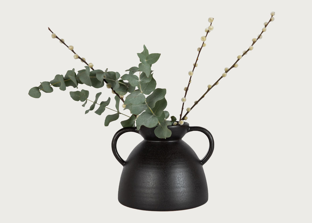 Terracotta Vase Black with Handles