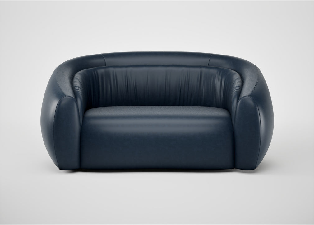 Flora 2 Seater Sofa Leather Stonewash Navy Blue 279