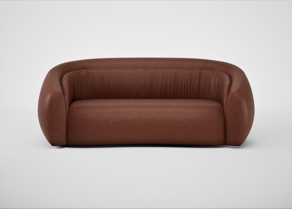 Flora 3 Seater Sofa Leather Grain Dark Brown 068