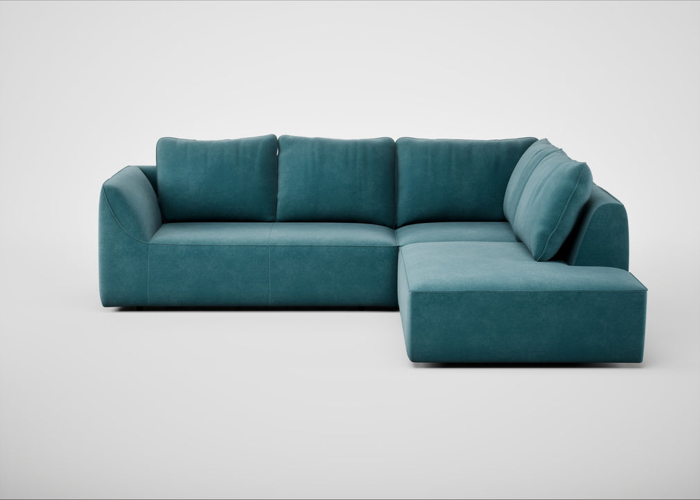 Morven Right Hand Facing Large Corner Sofa Smart Luxe Velvet Airforce Blue