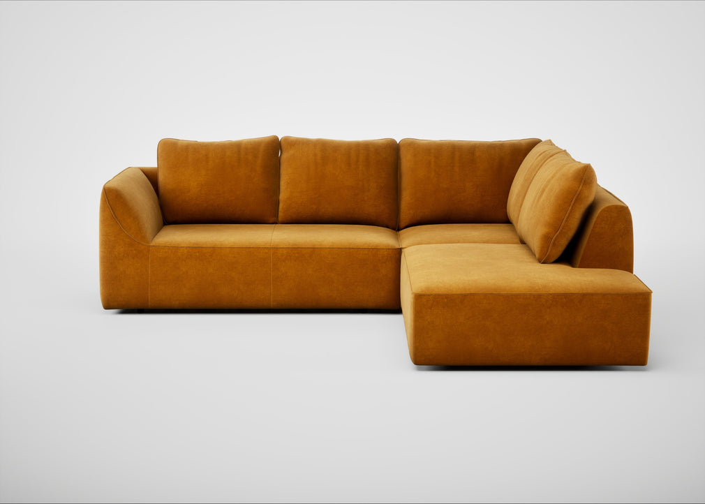 Morven Right Hand Facing Large Corner Sofa Smart Luxe Velvet Cognac